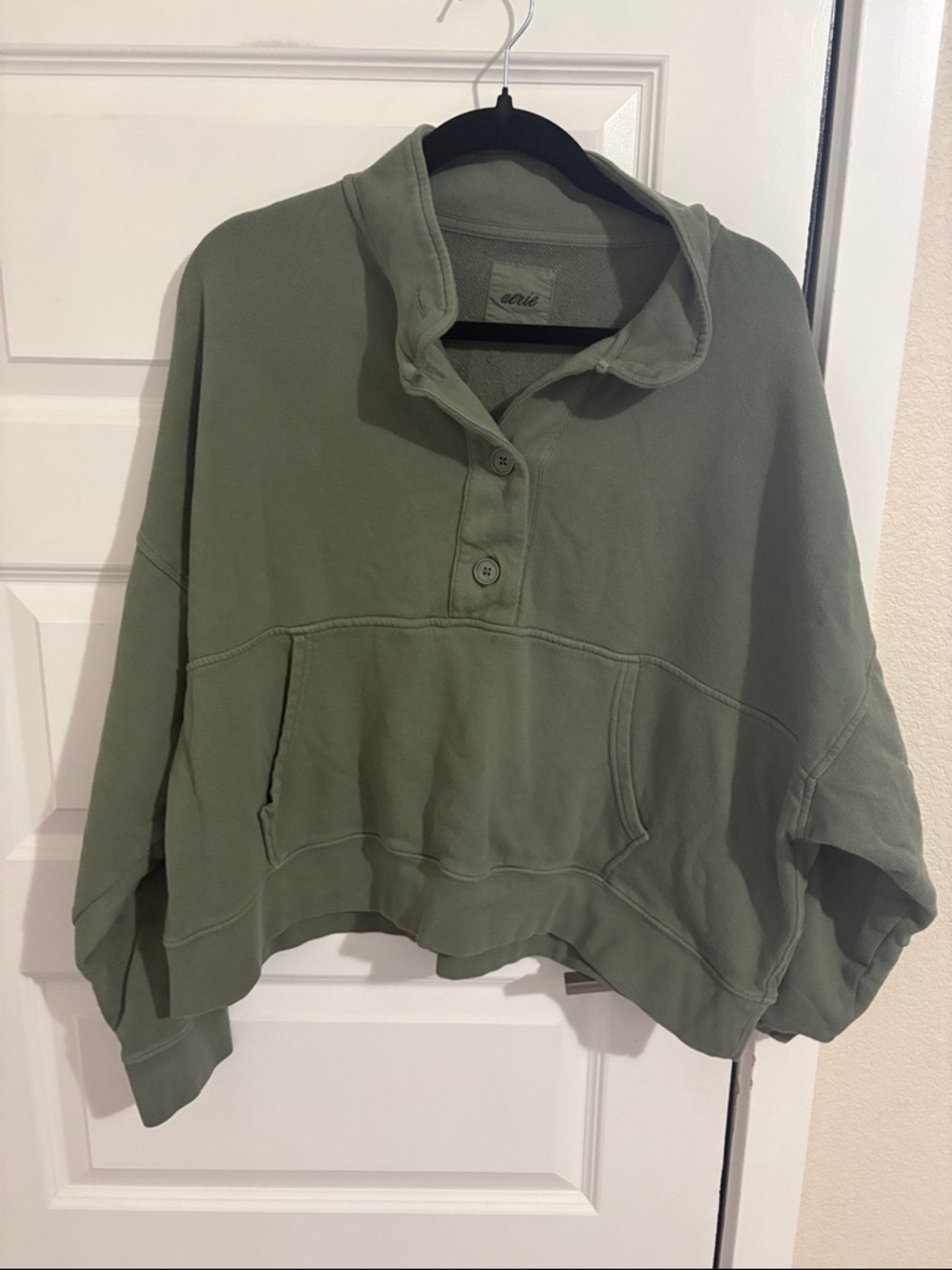 Aerie Button Mock Neck Cropped Sweatshirt